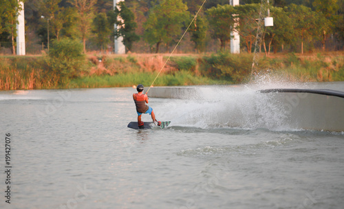 Surfing at the water sports arena. photo