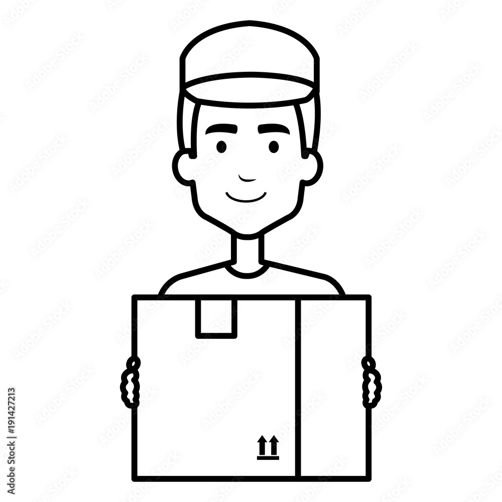 delivery worker lifting goods avatar character vector illustration design