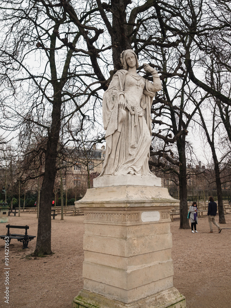 Stone statue in the Luxembourg gardens, one of the largest public parks in Paris.
