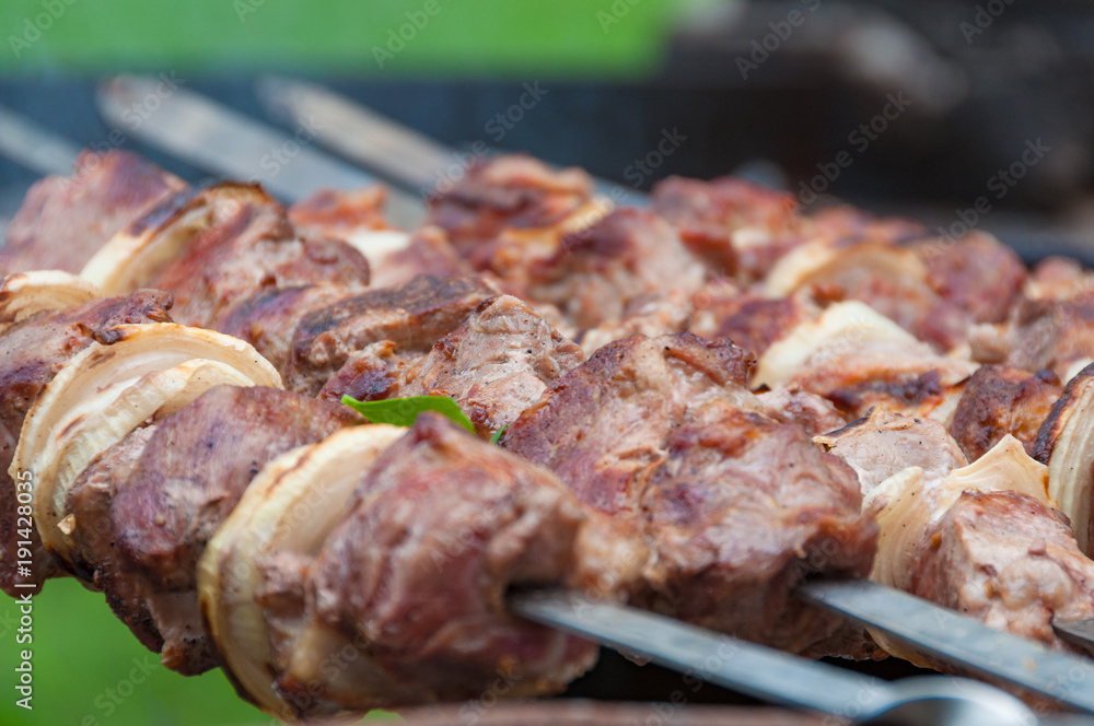 Barbecue meat on a skewer