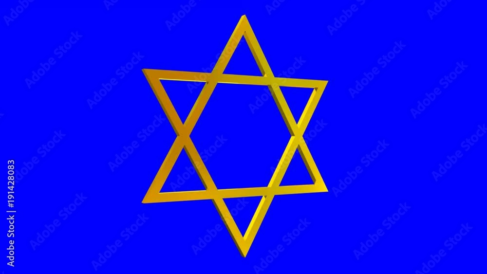 Animated spinning simple shinning gold Jewish star with sharp edges against blue background. Loop able and isolated. Animated spinning simple shinning gold Jewish star with sharp edges against blue background. Loop able and isolated.