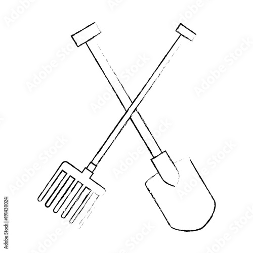gardening shovel and rake isolated icon vector illustration design