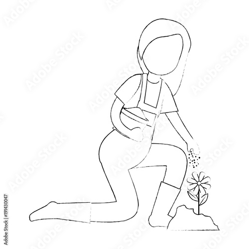 woman gardener planting avatar character vector illustration design