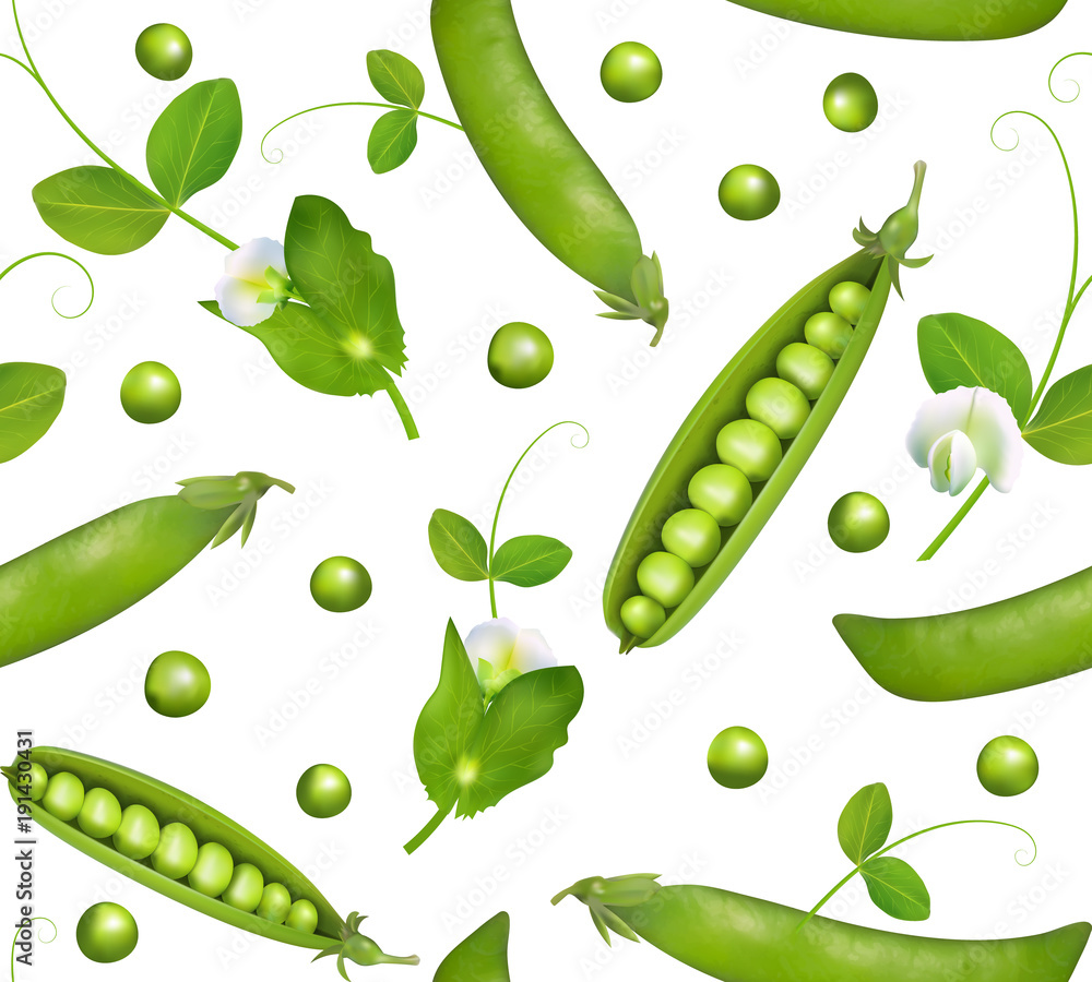 Vector seamless pattern with green peas and pod Vector seamless pattern with green peas and pod