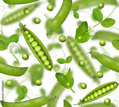 Vector seamless pattern with green peas and pod