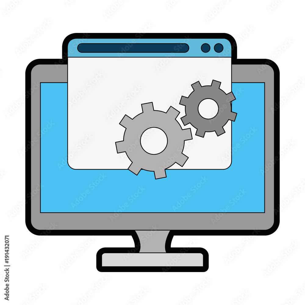 monitor computer with gears vector illustration design monitor computer with gears vector illustration design