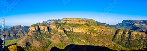 Panorama view of a Sunset over the three Rondavels of Blyde River Canyon Nature Reserve on the Panorama Route in Mpumalanga Province of South Africa