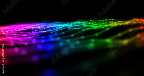 colorful dots and lines connection on abstract technology background. photo