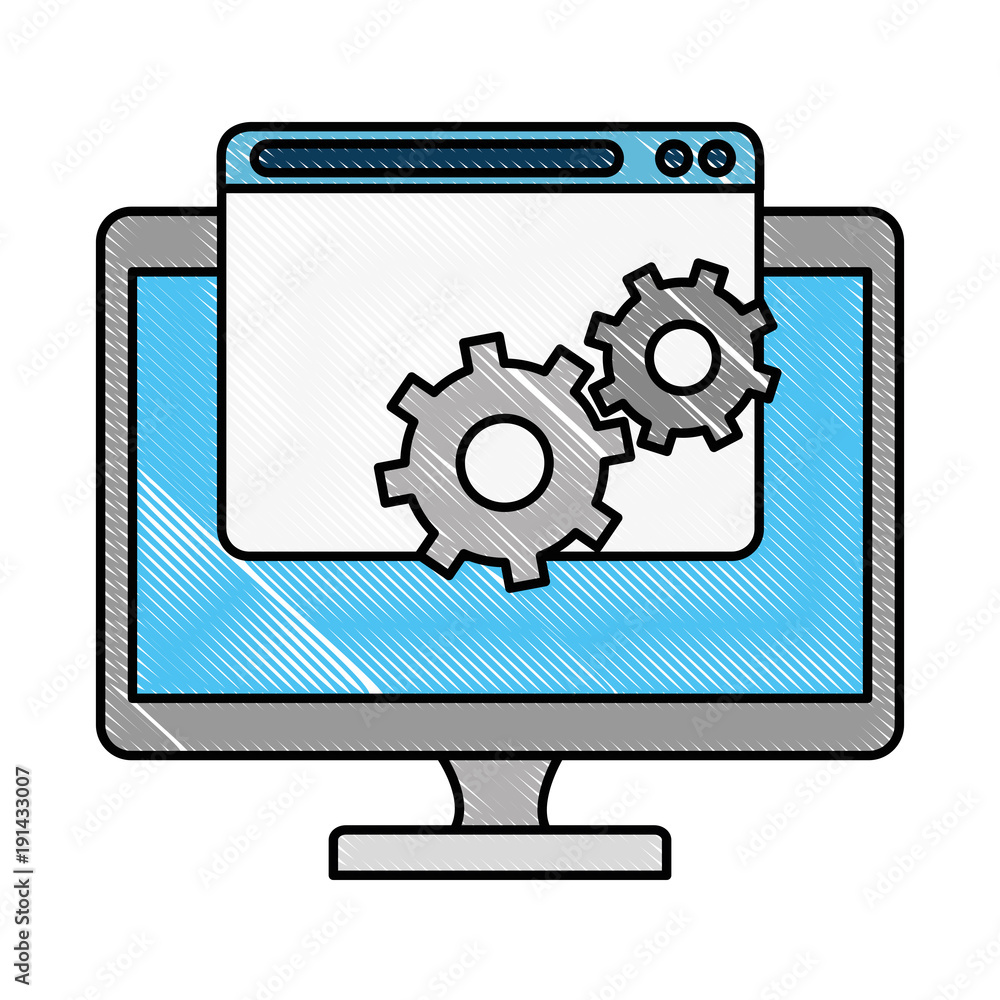 monitor computer with gears vector illustration design monitor computer with gears vector illustration design