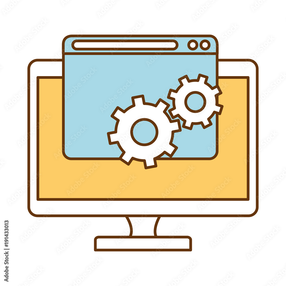 monitor computer with gears vector illustration design monitor computer with gears vector illustration design