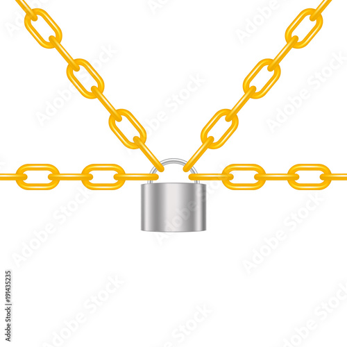 Orange chains locked by padlock in silver design 