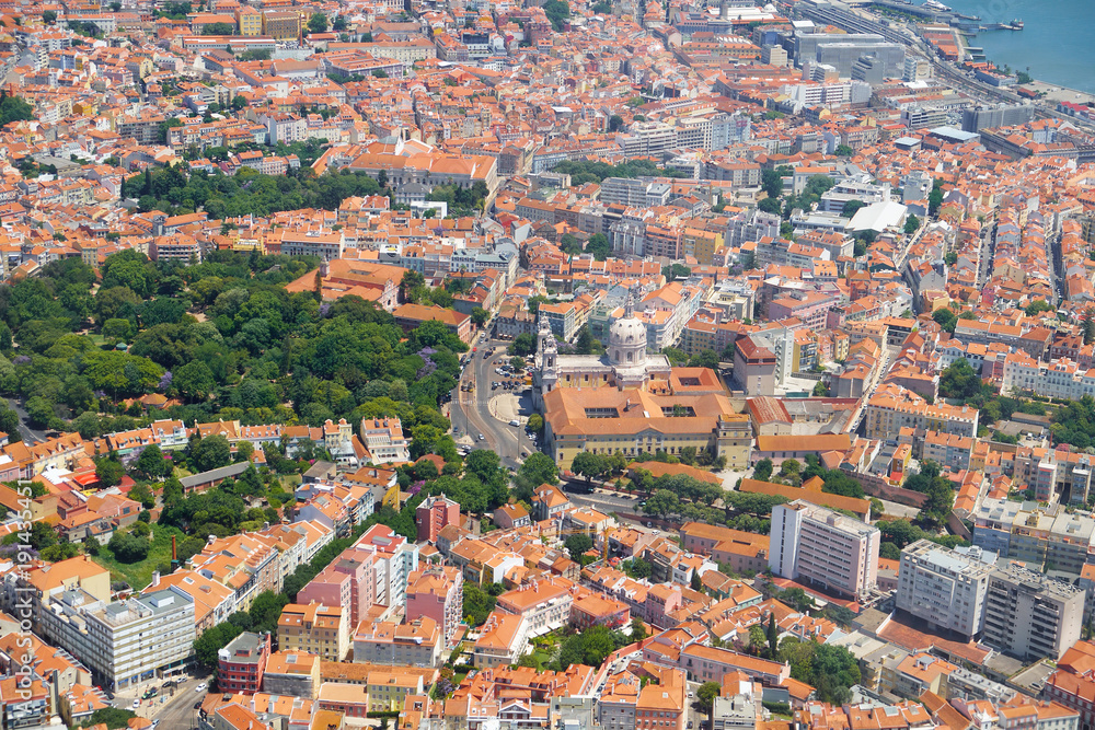 The air view of historic part of Lisbon. Lapa district. Lisbon. Portugal