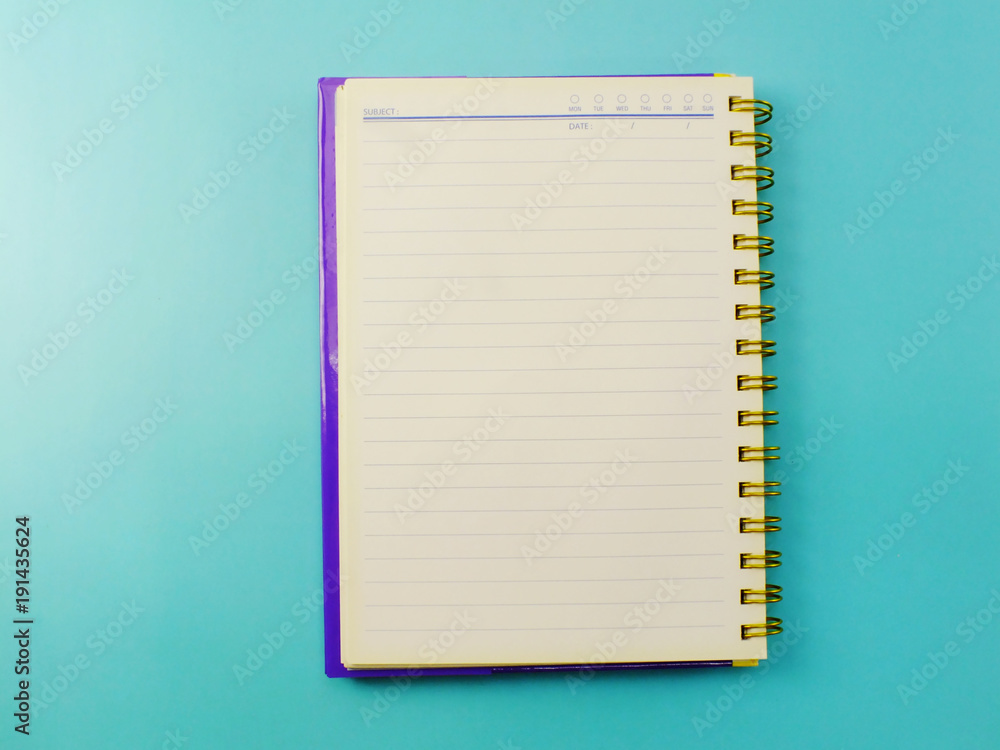 top view of notebook blank paper for copy space background top view of notebook blank paper for copy space background