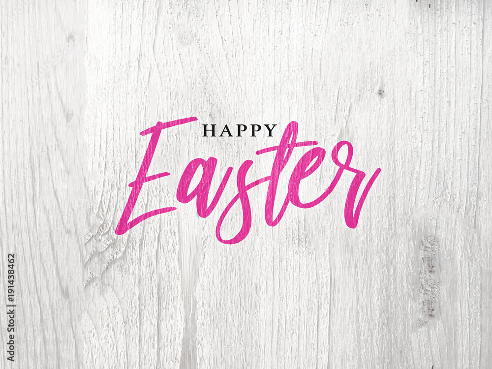 Happy Easter Script Text Over Rustic White Wood Background Happy Easter Script Text Over Rustic White Wood Background