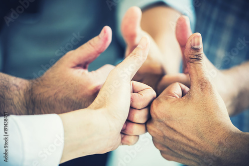 Slika na platnu group of business teamwork hand togetrher with thumbs up for successful deal and