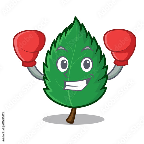 Boxing mint leaves character cartoon