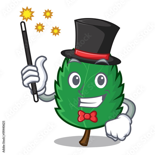 Magician mint leaves mascot cartoon