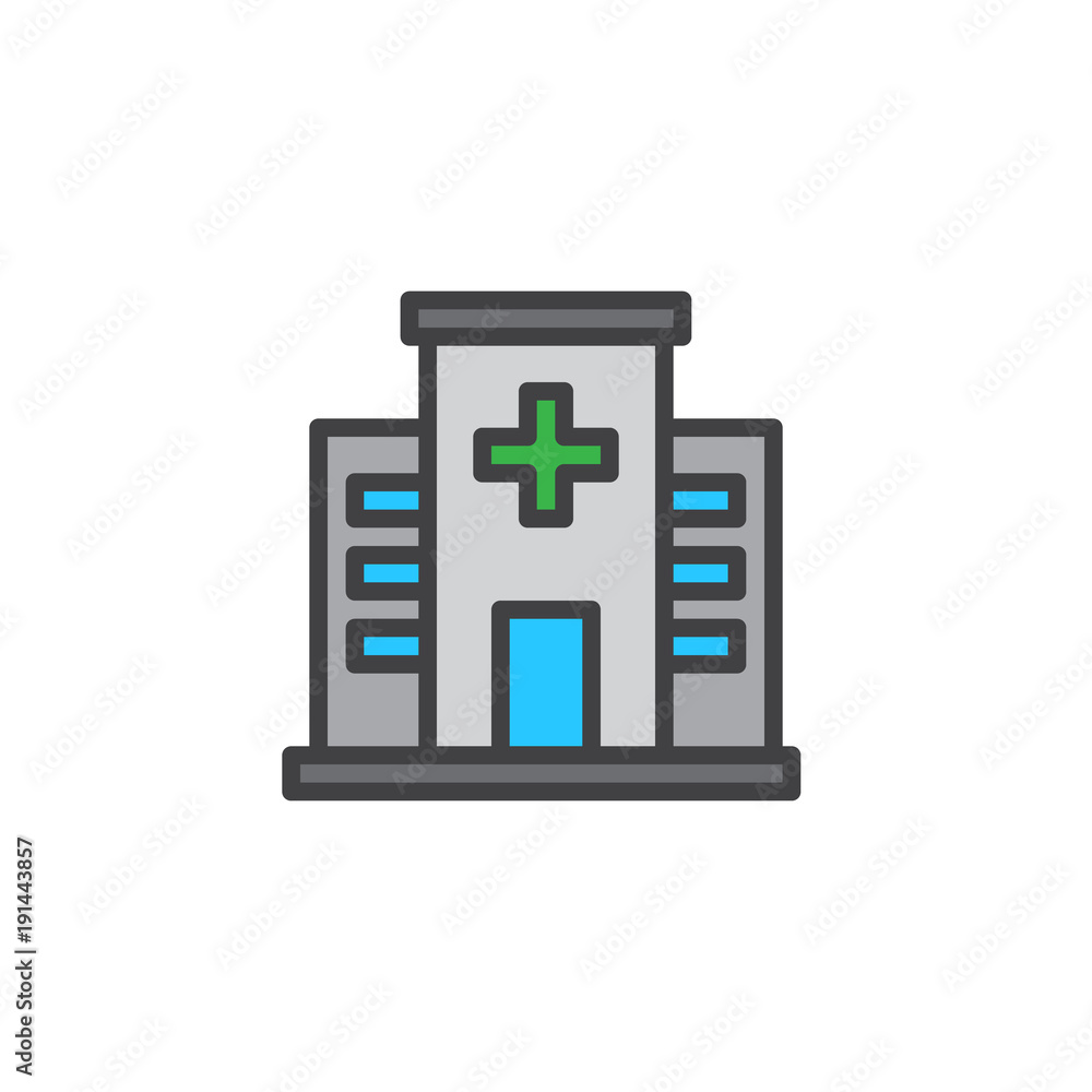 Hospital filled outline icon, line vector sign, linear colorful pictogram isolated on white. Medical building symbol, logo illustration. Pixel perfect vector graphics