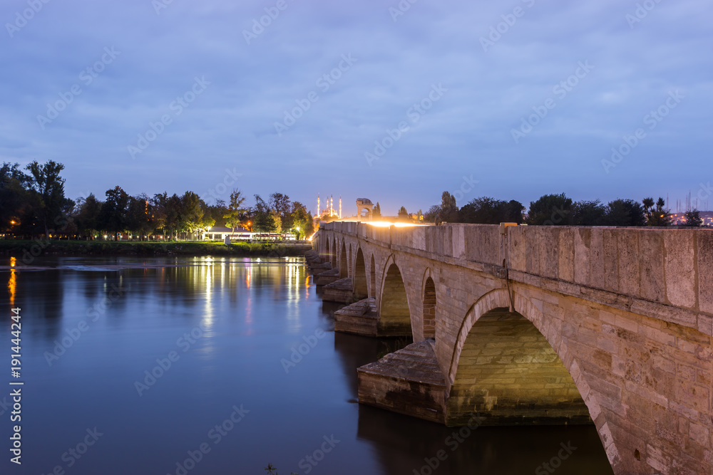 Meric Bridge on Meric River in Edirne, Turkey