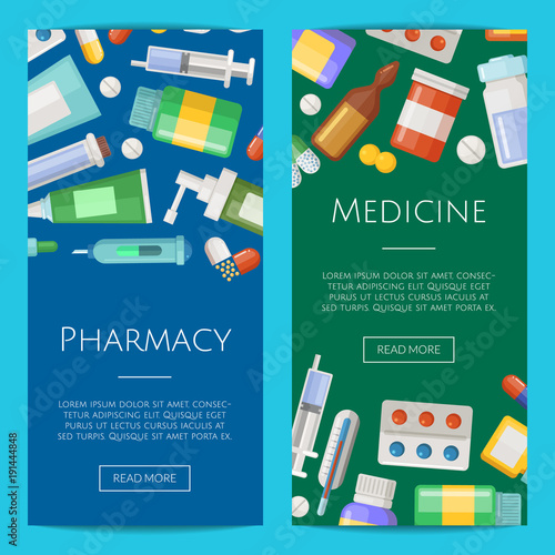 Vector pharmacy or medicines vertical banner templates