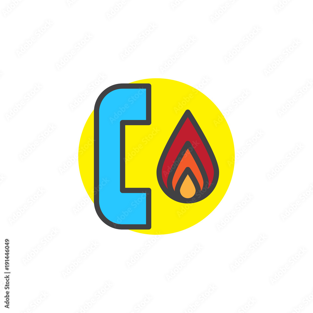Emergency call filled outline icon, line vector sign, linear colorful pictogram isolated on white. Handset and flame symbol, logo illustration. Pixel perfect vector graphics Emergency call filled outline icon, line vector sign, linear colorful pictogram isolated on white. Handset and flame symbol, logo illustration. Pixel perfect vector graphics
