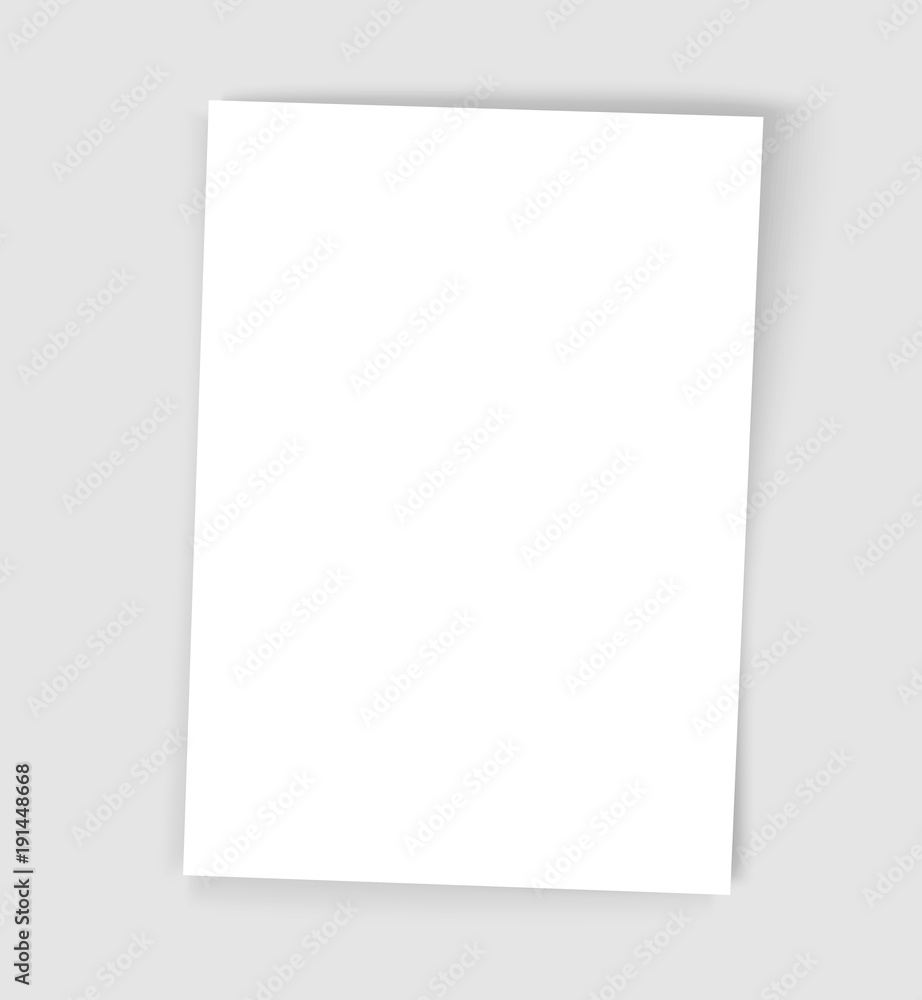White empty paper sheet with realistic shadow isolated on gray background. Vector illustration White empty paper sheet with realistic shadow isolated on gray background. Vector illustration