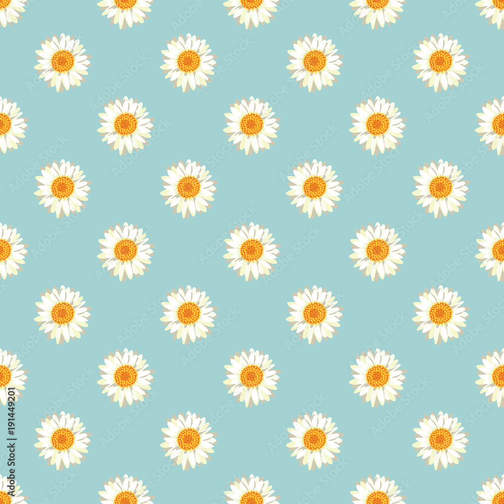 Chamomile seamless pattern. Daisies on blue background. Chamomile seamless pattern. Daisies on blue background.