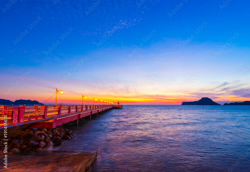 Fototapeta premium Public area Saranvitee bridge at ao prachuab in sunrise, Prachuap Khiri Khan province,thailand