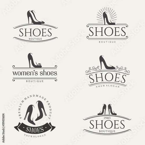 Vector vintage logo design for shoes shop. Women shoes sign