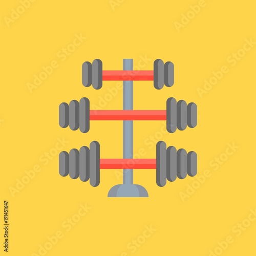 Gym equipment Barbell stand in various weight icon, flat design