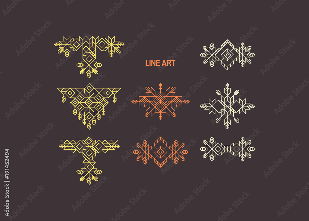 Fototapeta premium Line art design for invitation, poster, badge, monogram. Elegant luxury design template. Vector illustration.