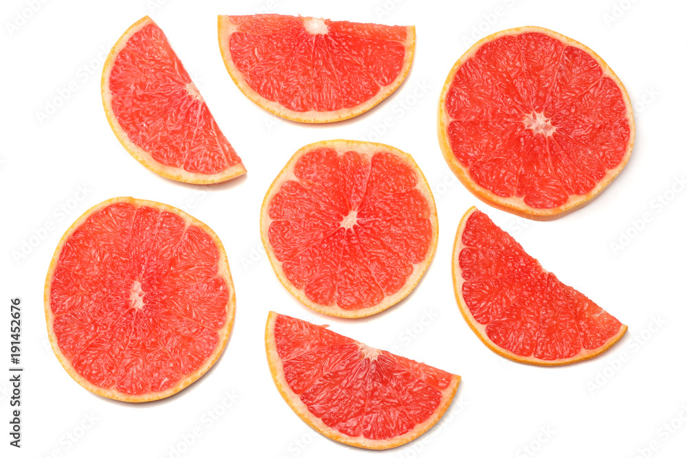 healthy food. sliced grapefruit isolated on white background top view healthy food. sliced grapefruit isolated on white background top view