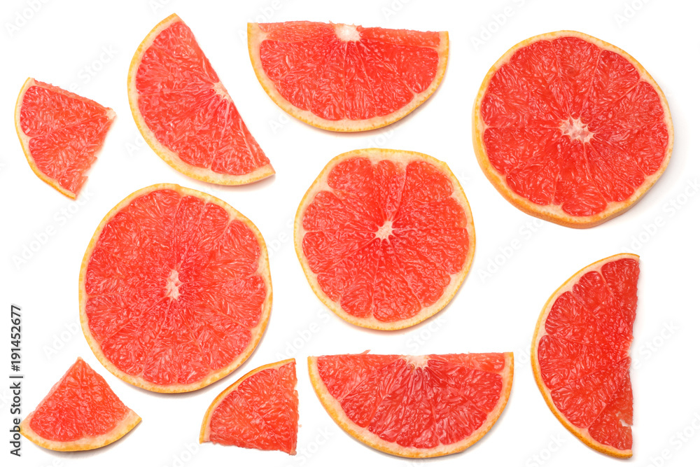 healthy food. sliced grapefruit isolated on white background top view healthy food. sliced grapefruit isolated on white background top view
