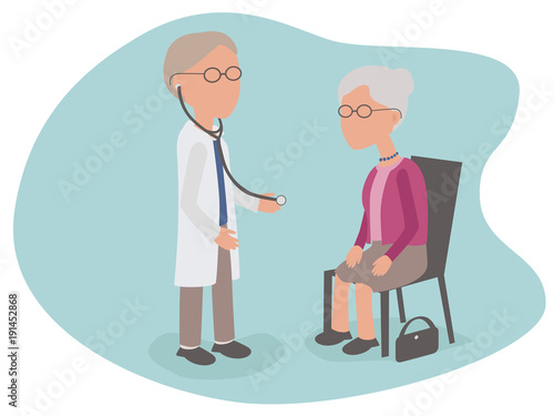 Elderly woman having health examination from Doctor with stethoscope