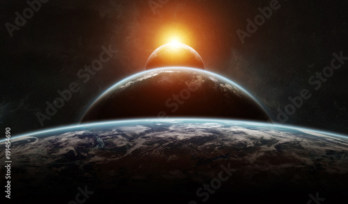 Distant planet system in space with exoplanets 3D rendering elements of this image furnished by NASA