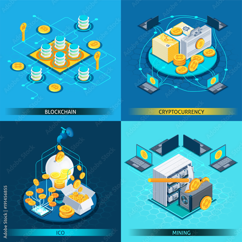 Naklejka premium Blockchain Cryptocurrency Isometric Design Concept