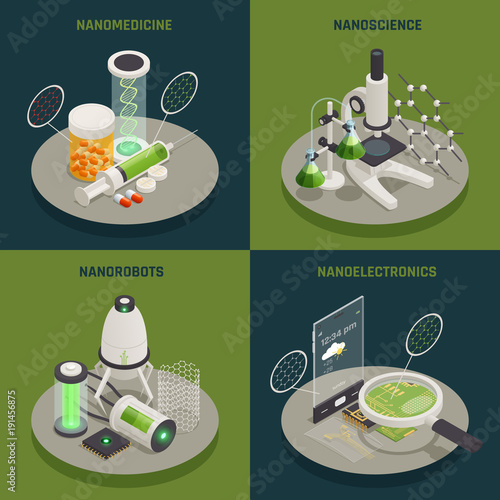 Nanotechnology 4 Isometric Icons Concept 