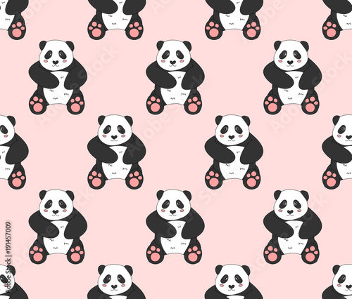 Fototapeta Naklejka Na Ścianę i Meble -  Cute Panda on Pink Background