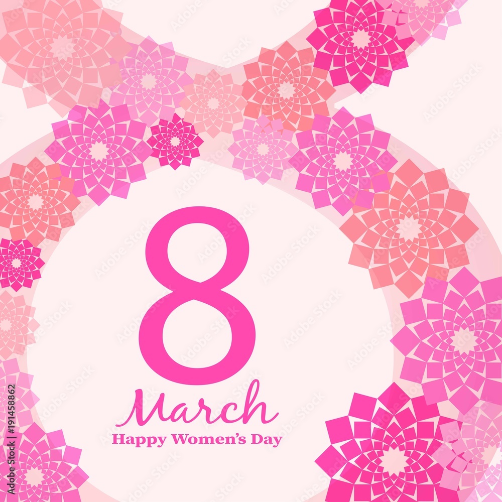 Happy Women's Day celebration on 8 March with pink and cream flower decorated. Copy space for Greeting card. Vector illustration Happy Women's Day celebration on 8 March with pink and cream flower decorated. Copy space for Greeting card. Vector illustration