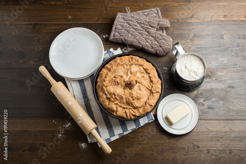 Big hot round balish. Traditional tatar pie photo