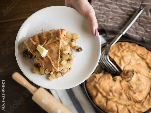 Big hot round balish. Traditional tatar pie photo