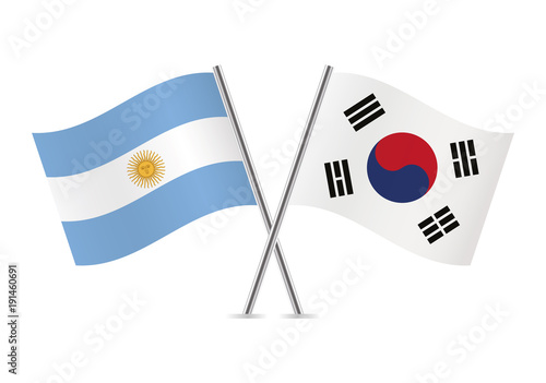 Argentina and South Korea flags. Vector illustration.