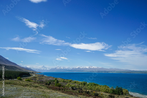 lakeside with Mount Cook backdrop in sunny day