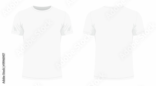  Front and back views of men's white t-shirt on white background
