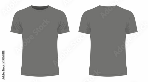  Front and back views of men's black t-shirt on white background