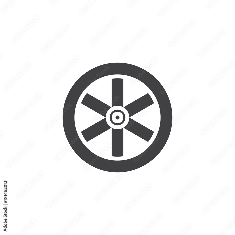 Western wooden wheel icon vector, filled flat sign, solid pictogram isolated on white. Symbol, logo illustration.