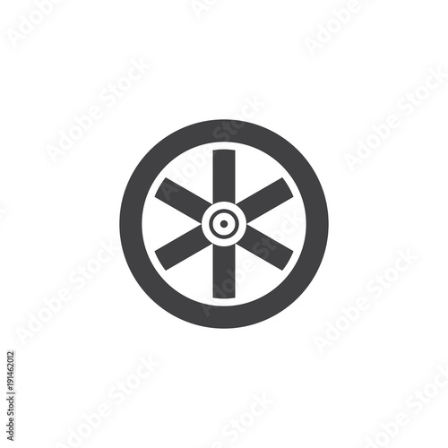 Western wooden wheel icon vector, filled flat sign, solid pictogram isolated on white. Symbol, logo illustration.