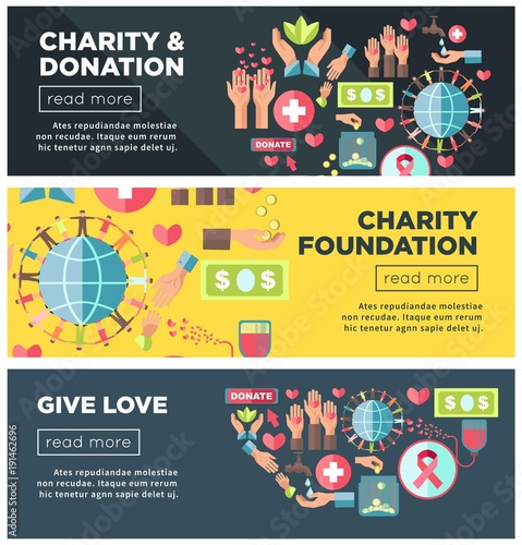 Charity and donation foundation promo Internet posters templates