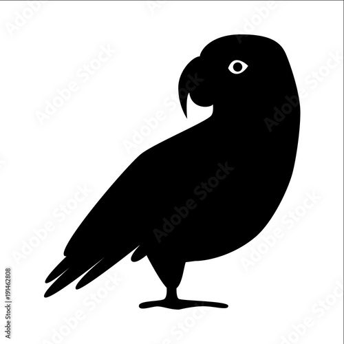 African grey parrot silhouette icon in flat style
