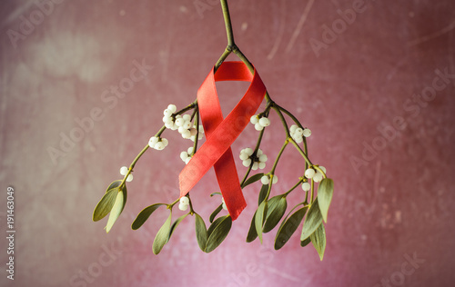 Mistletoe and tape AIDS, red ribbon,